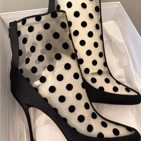 Manolo Blahnik Mukinka Ankle Boot | Black Polka Dot Mesh NEW Rare - Picture 6 of 9
